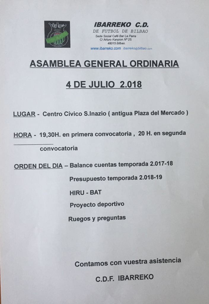 asamblea general ordinaria Ibarreko 2018